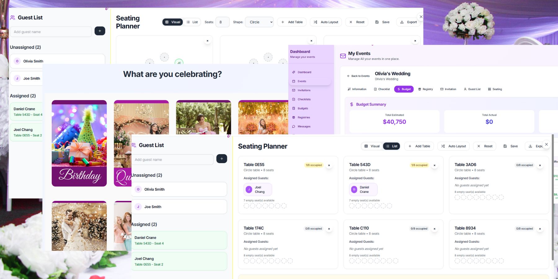 Elegant event setup with flowers and table settings